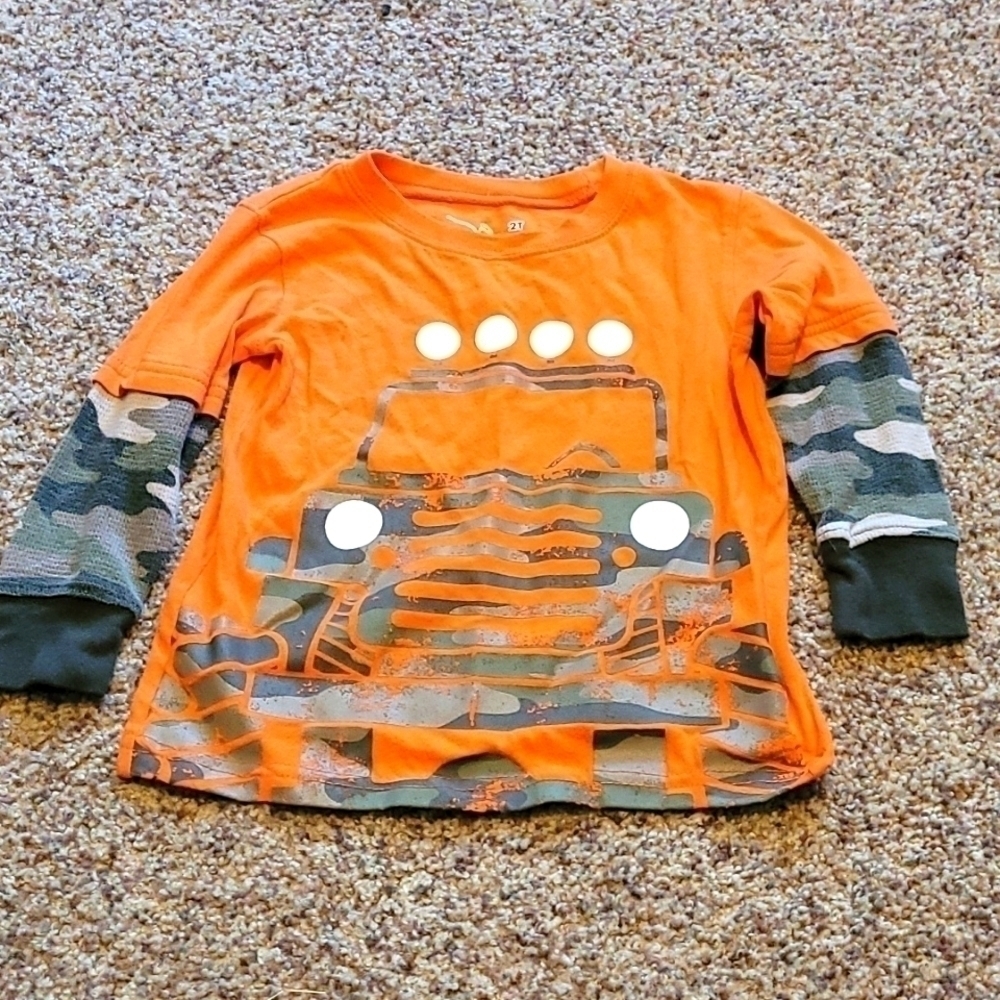 Jumping Beans orange/ camo jeep long sleeve tee 2T